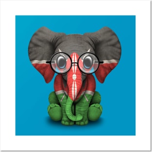 Baby Elephant with Glasses and Kenyan Flag Posters and Art